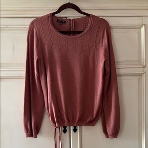 Brown Crew Neck Sweater waist tie and back zipper details